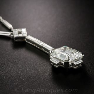 3.47 Carat Asscher-Cut Diamond Art Deco Pendant Necklace