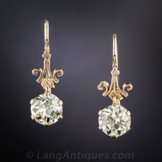 3.50 Carat Diamond Vintage Drop Earrings - GIA  - 2