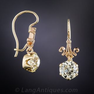 3.50 Carat Diamond Vintage Drop Earrings - GIA 
