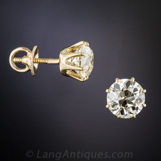 3.50 Carat European-Cut Diamond Stud Earrings