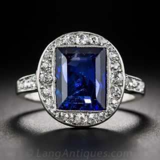 3.50 Carat No-Heat Burma Sapphire and Diamond French Art Deco Ring