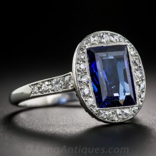 3.50 Carat No-Heat Burma Sapphire and Diamond French Art Deco Ring