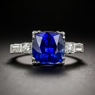 3.50 Carat Sapphire, Platinum and Diamond Ring - 1