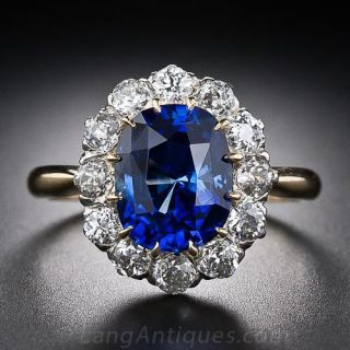 3.54 Carat Antique Sapphire and Diamond Ring