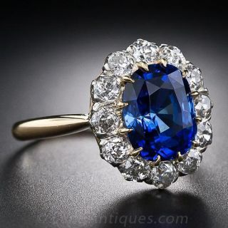 3.54 Carat Antique Sapphire and Diamond Ring