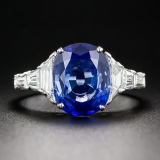3.54 Carat No-Heat Sapphire, Platinum and Diamond Ring - 2