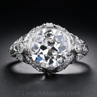 3.58 Carat European Cut Diamond Antique Engagement Ring