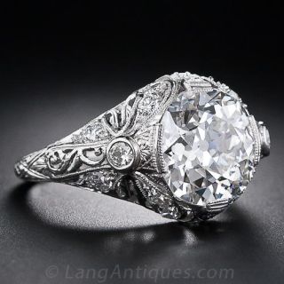 3.58 Carat European Cut Diamond Antique Engagement Ring