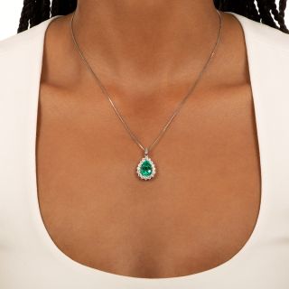 3.61 Carat Pear-Shaped Emerald and Diamond Pendant - GIA F1