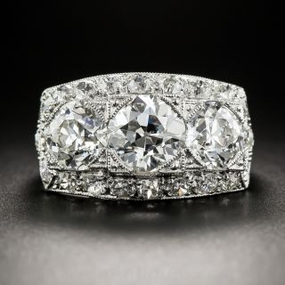 3.64 Carat Art Deco Platinum and Diamond Three-Stone Ring - GIA