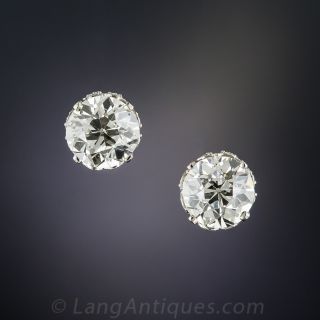 3.64 Carat European-Cut Diamond Stud Earrings