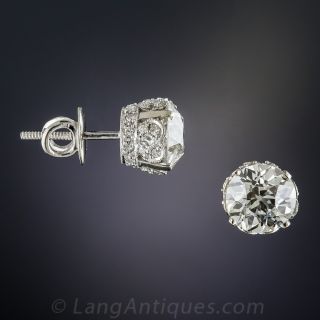 3.64 Carat European-Cut Diamond Stud Earrings