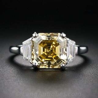 3.65 Carat Asscher-Cut Fancy Deep Orangy Yellow Diamond Ring  - 2