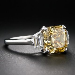 3.65 Carat Asscher-Cut Fancy Deep Orangy Yellow Diamond Ring 