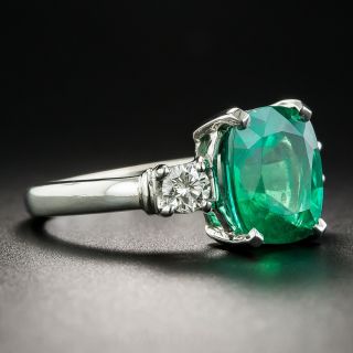 3.72 Carat Cushion-Cut Emerald and Diamond Ring