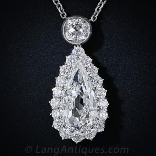 3.77 carat Old Mine Pear-Shaped Antique Diamond Drop Necklace