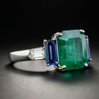 3.78 Carat Emerald Sapphire and Diamond Ring