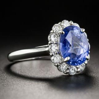 3.79 Carat Natural No-Heat Ceylon Sapphire Platinum Diamond Ring