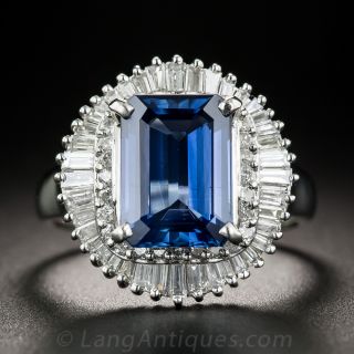 3.80 Carat Emerald-Cut Sapphire Platinum and Diamond Cocktail Ring
