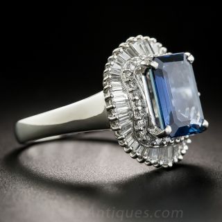 3.80 Carat Emerald-Cut Sapphire Platinum and Diamond Cocktail Ring