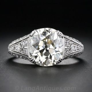 3.84 Carat Antique Cushion-Cut Platinum and Diamond Engagement Ring