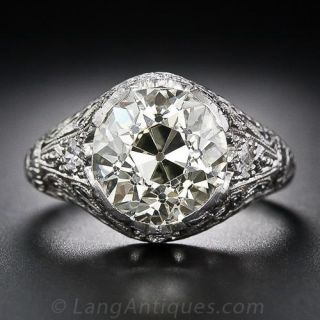 3.85 Carat Light Yellow Edwardian Diamond Ring
