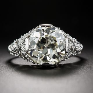 3.90 Carat European-Cut Diamond Platinum Art Deco Engagement Ring