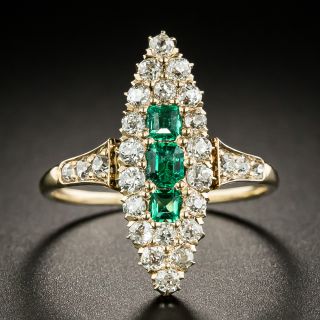 Victorian Emerald and Diamond Navette Ring - 1