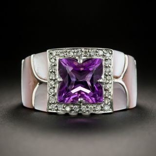 Estate Amethyst, Diamond and Mother of Pearl Ring - 1