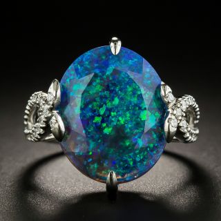 Faceted Black Opal and Diamond Ring  - 1