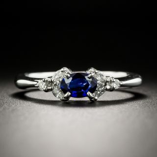 Petite Sapphire Platinum Diamond Ring - 1
