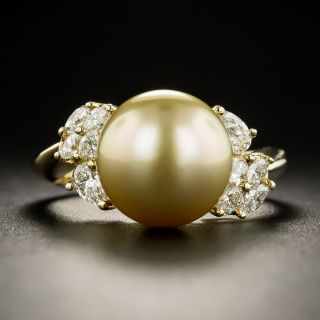 Estate Golden South Sea Pearl and Diamond Ring - 1