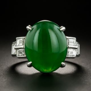Estate Natural Jade and Diamond Ring - 2