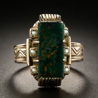 Victorian Bloodstone and Seed Pearl Ring - 1