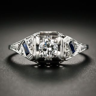 .30 Carat Art Deco Diamond and Calibre Sapphire Engagement Ring