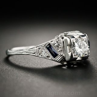 .30 Carat Art Deco Diamond and Calibre Sapphire Engagement Ring