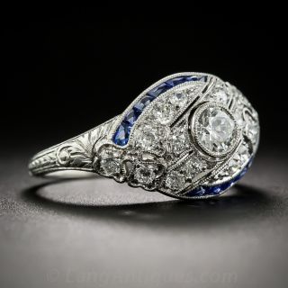.30 Carat Diamond, Platinum and Calibre Sapphire Art Deco Engagement Ring