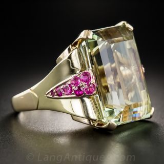 30 Carat Green Beryl/Aquamarine and Ruby Retro Cocktail Ring