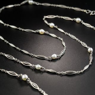 32" Platinum and Seed Pearl Necklace  - 2