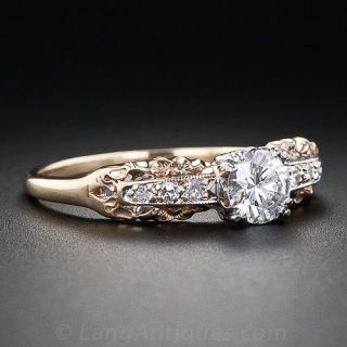  .33 Carat Diamond Two-Tone Vintage Engagement Ring