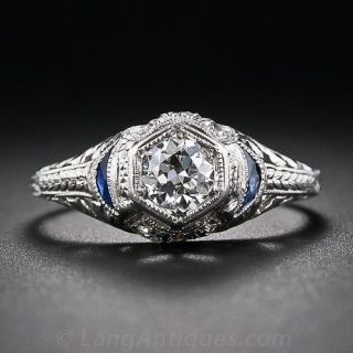 .35 Carat Art Deco Diamond and Sapphire Engagement Ring