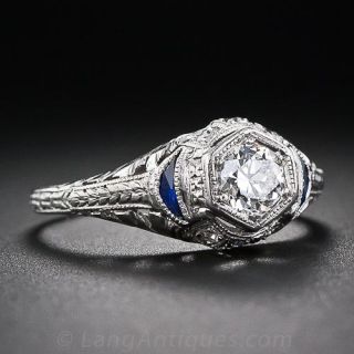 .35 Carat Art Deco Diamond and Sapphire Engagement Ring