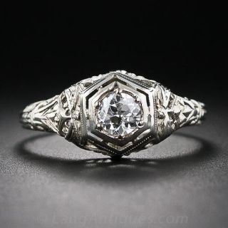 .35 Carat Art Deco Filigree Diamond Ring