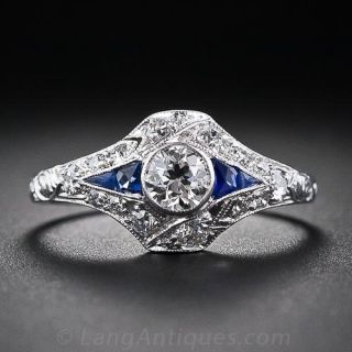.35 Carat Diamond and Calibre Sapphire Engagement Ring