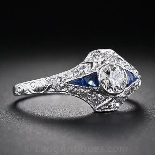 .35 Carat Diamond and Calibre Sapphire Engagement Ring