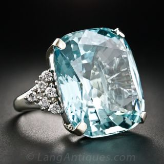 38 Carat Aquamarine and Diamond Ring