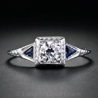 .38 Carat Diamond and Sapphire Art Deco Engagement Ring
