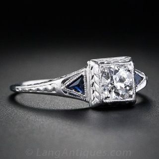 .38 Carat Diamond and Sapphire Art Deco Engagement Ring