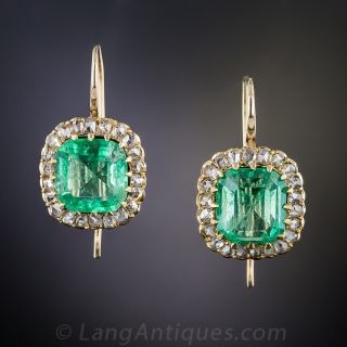 4.00 Carat Antique Emerald and Diamond Earrings