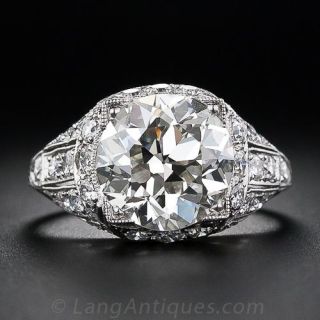 4.03 Carat European-Cut Platinum and Diamond Art Deco Ring